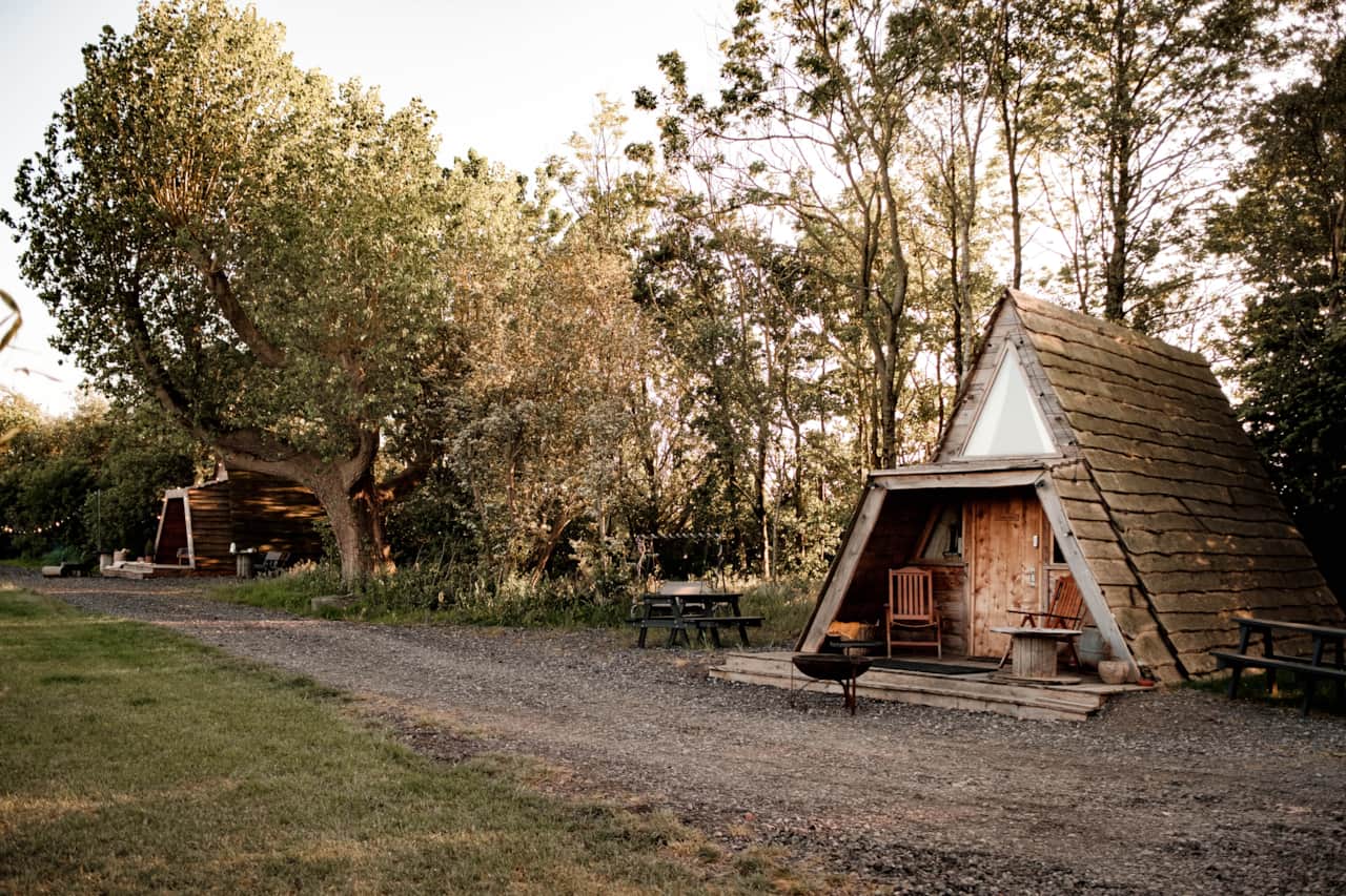 Mushroom Hut on the left and Ginger Hut on Right