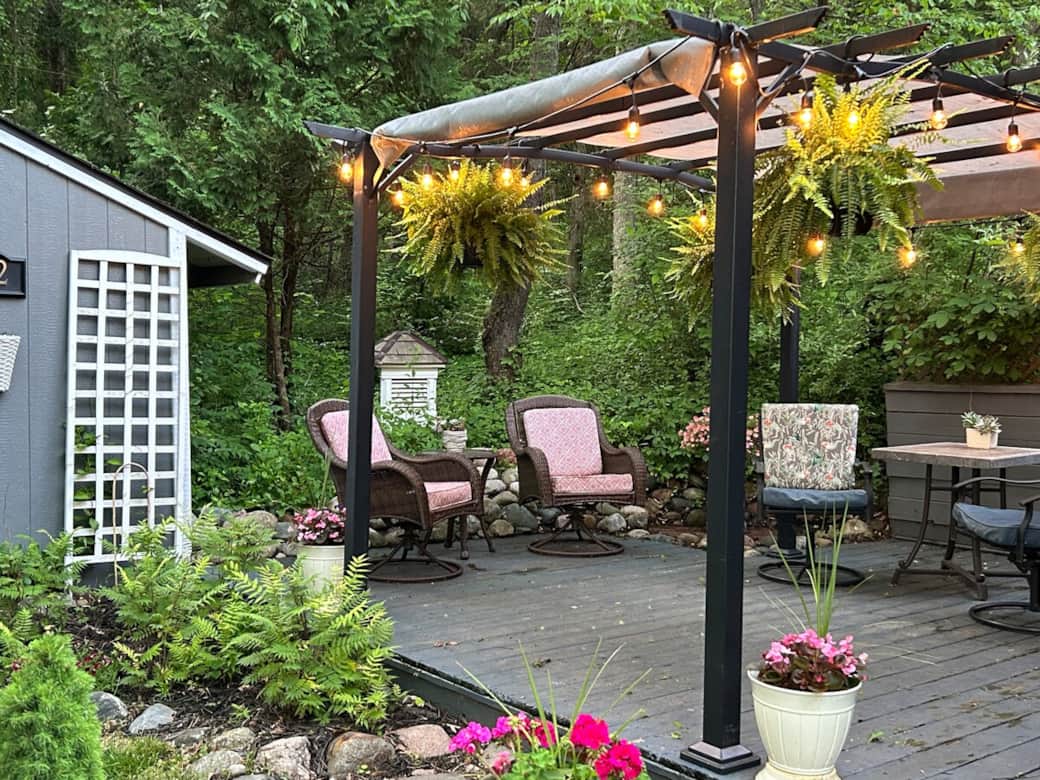 Shaded Patio with 2 Seating Areas in Spring/Summer Shaded Patio with 2 Seating Areas in Spring/Summer