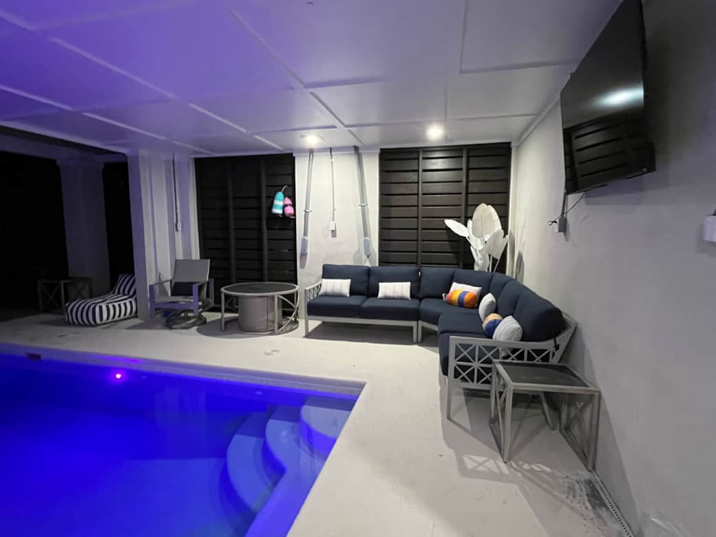 Super Comfortable Pool Area Seating, Heated Saltwater Pool with Water Fall Super Comfortable Pool Area Seating, Heated Saltwater Pool with Water Fall