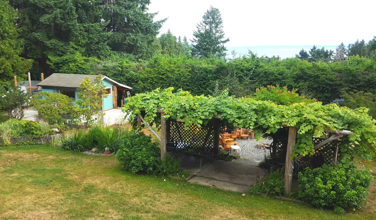 Garden Stage, studio and hot tub area