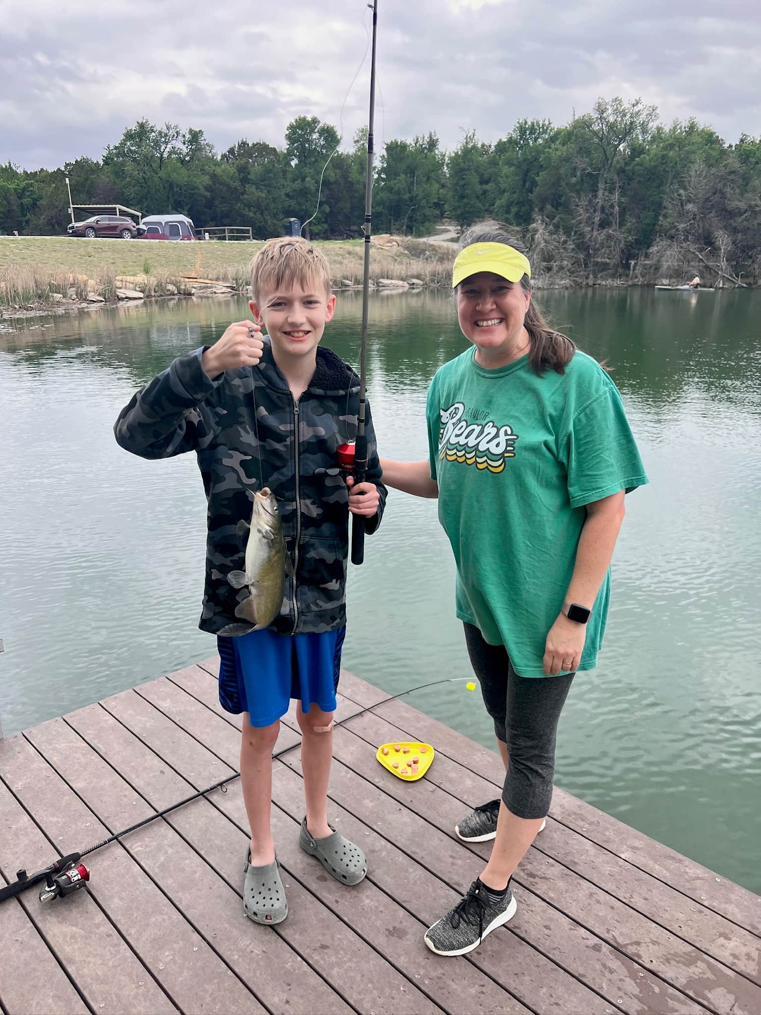 Texas Family Reunions Lake Godstone Mom and Son fishing for Catfish