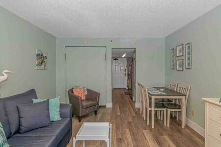 Updated living room with plenty of seating!