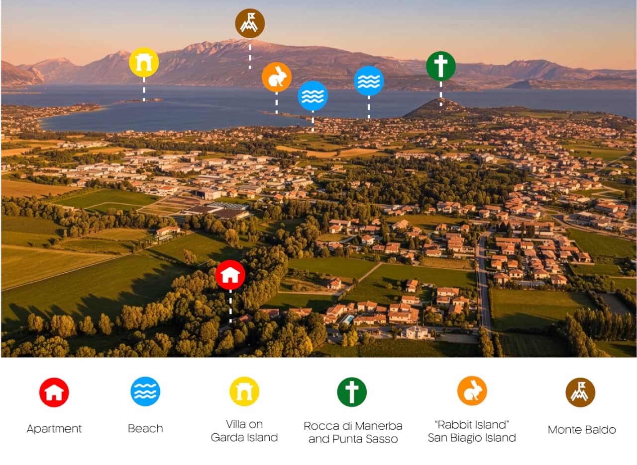 Una vista dall'alto dell'appartamento e delle maggiori attrazioni della zona