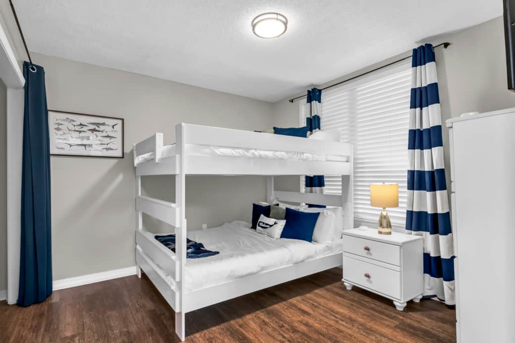 The bunk Room boasts queen-over-queen beds for the kids or young at heart The bunk Room boasts queen-over-queen beds for the kids or young at heart