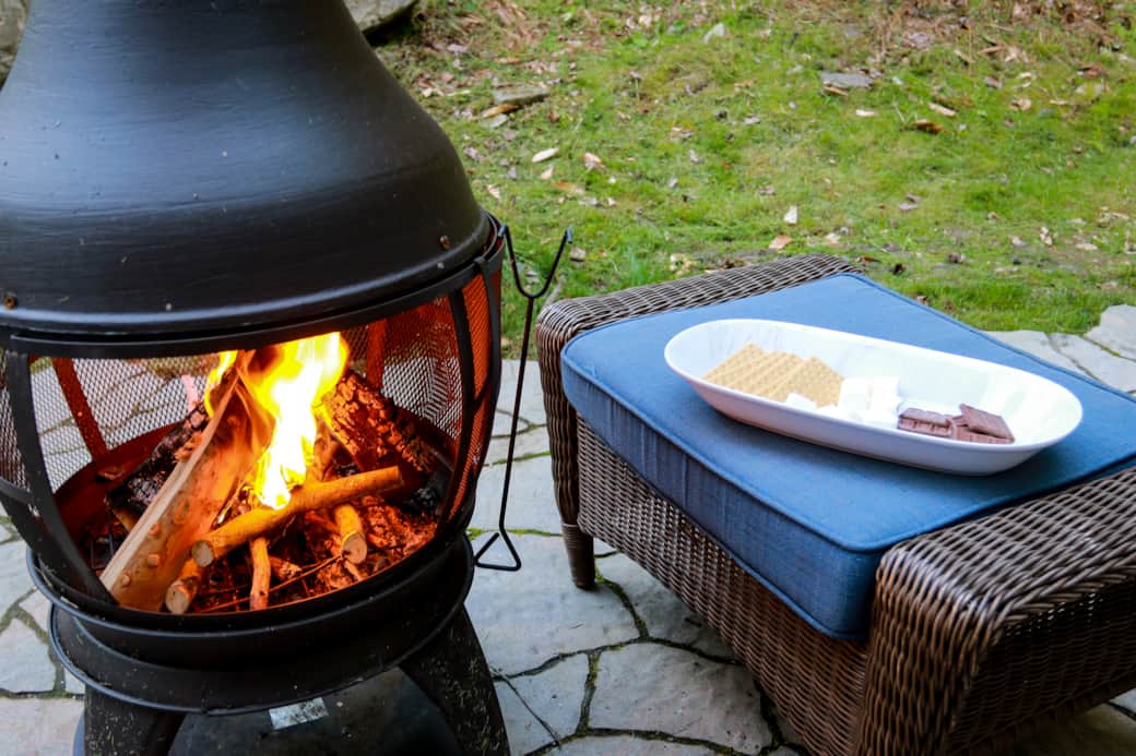 Enjoy a fire and smores on the back  patio