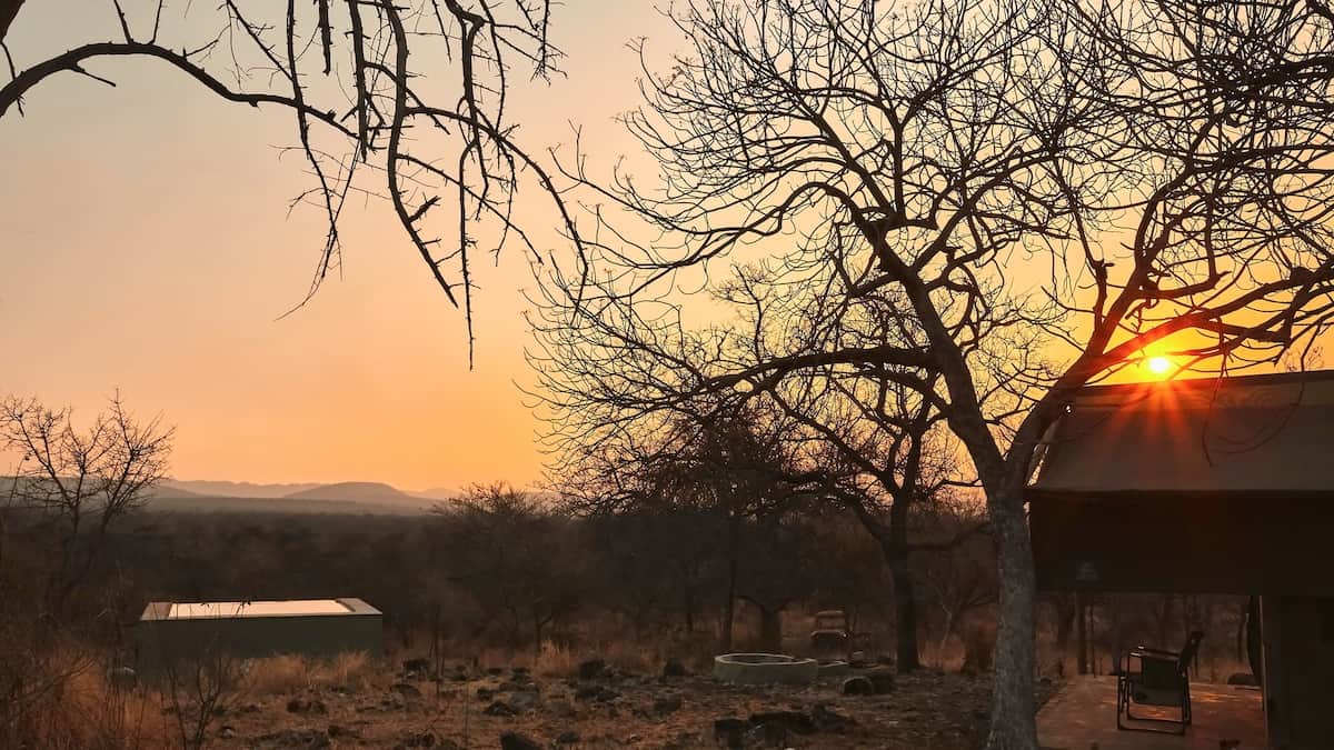 Sunset - view in front of the Tent.