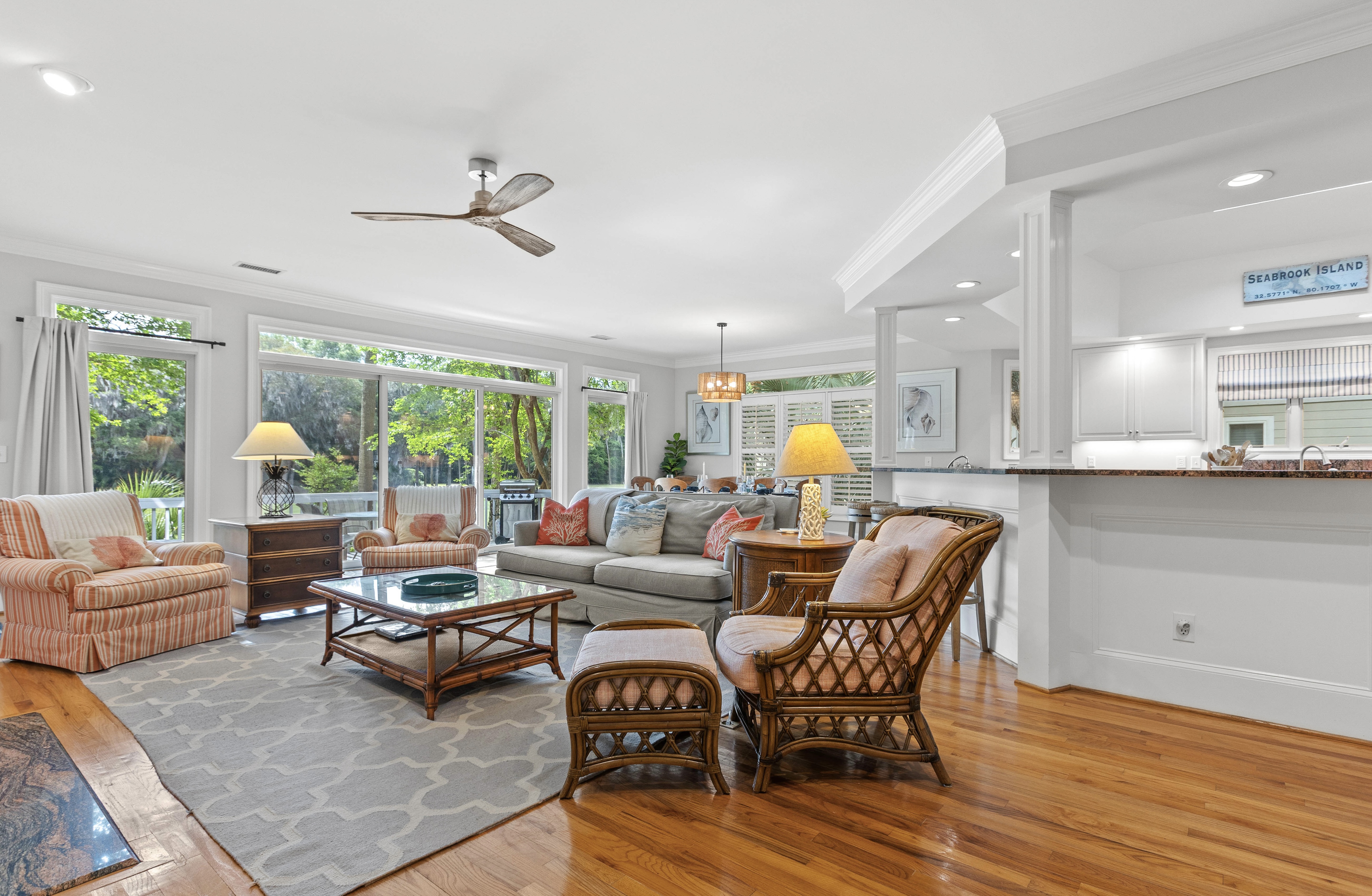 Great room, seating for six, open to the kitchen