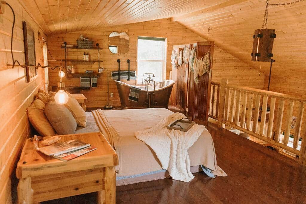Your lofted master with copper soaking tub.