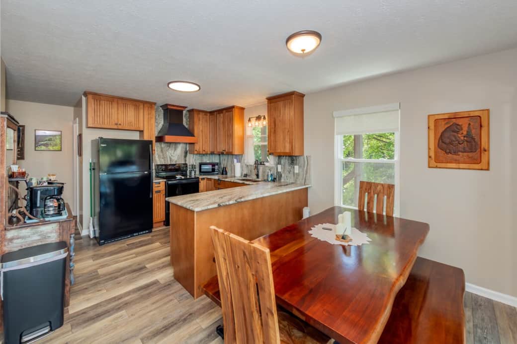 8 person dining table for family and friends, open to the kitchen