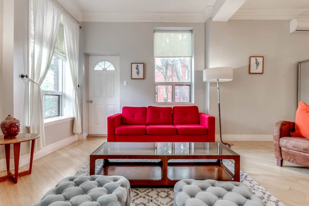 Trendy dining space in a short-term rental, adorned with fashionable decor.