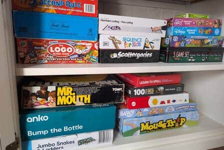 Board games to keep the children entertained. 