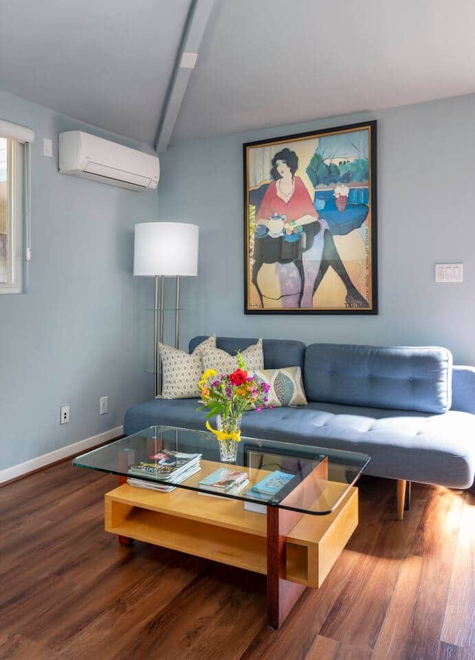  Room &  Board futon is comfortable and makes into a queen bed