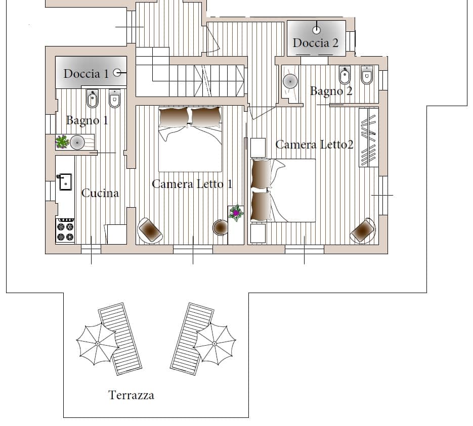 Appartamento 2 camere letto, cucina, terrazza