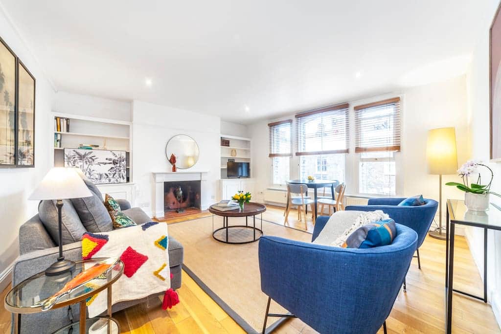 Beautifully decorated living area with smart TV