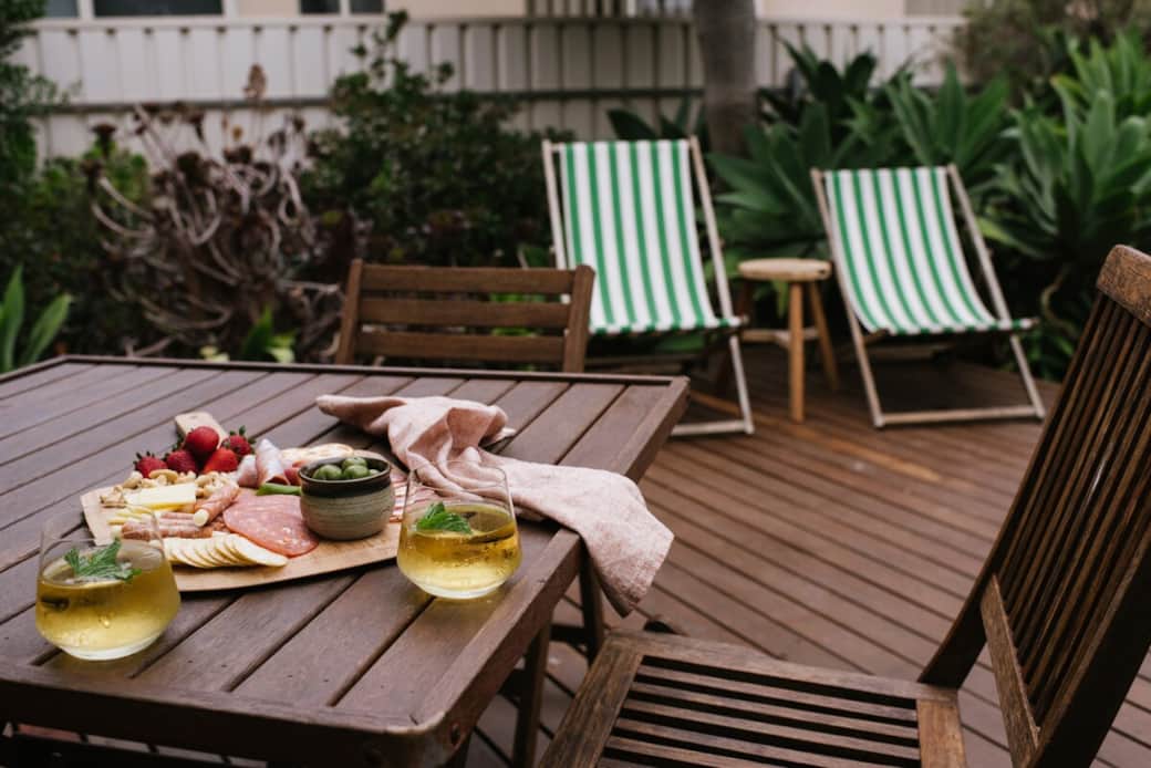 The deck is the perfect spot to settle in with some drinks and nibbles