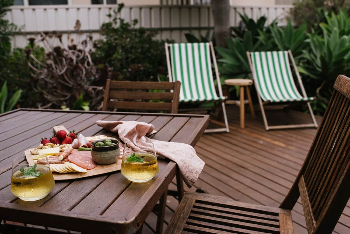 The deck is the perfect spot to settle in with some drinks and nibbles