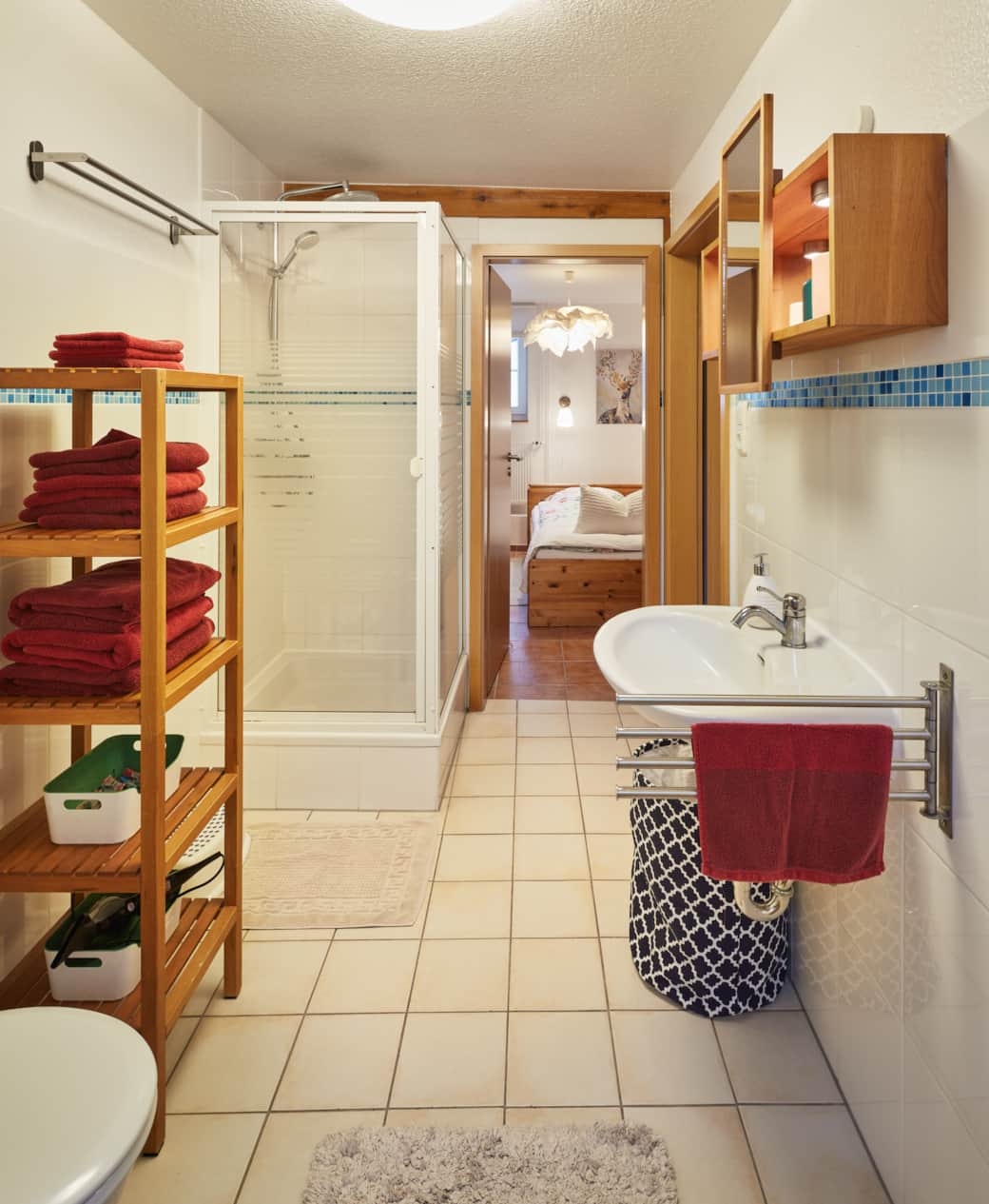 Bathroom with underfloor heating and shower cubicle