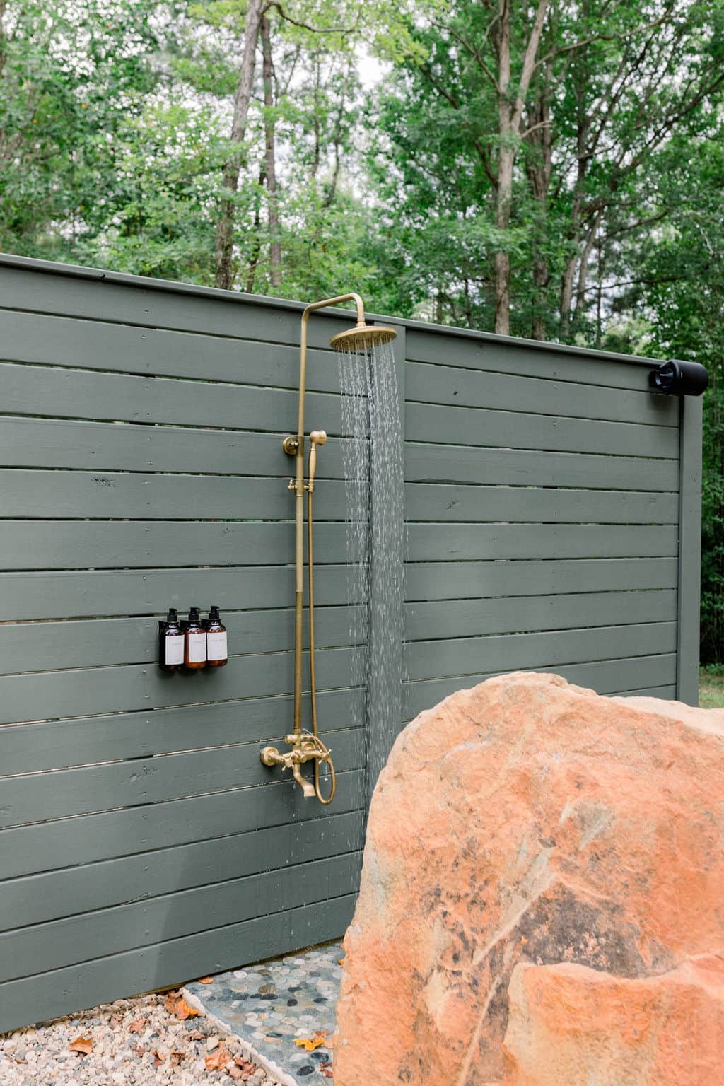 Private outdoor shower at the romantic Lake Martin glamping dome