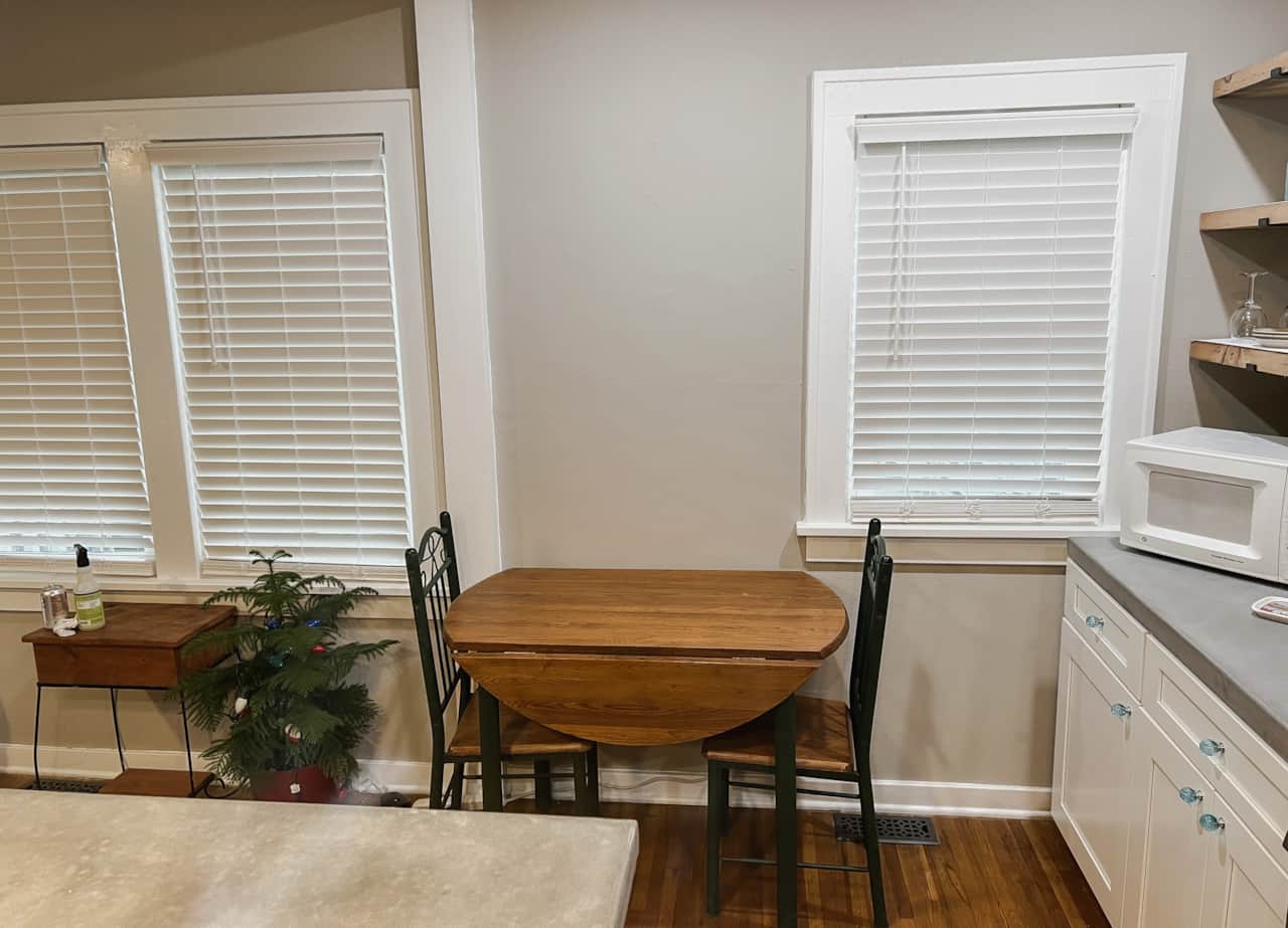 drop leaf dining table and bar seating available