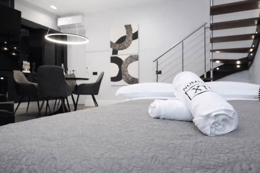 Via Cavour 31-A Olbia — loft bedroom open plan interior design, nr12 long-term rental apartment in Olbia historic centre, Sardinia