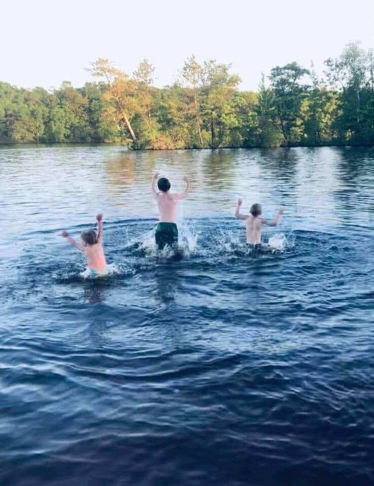 Running into the lake from an island Running into the lake from an island