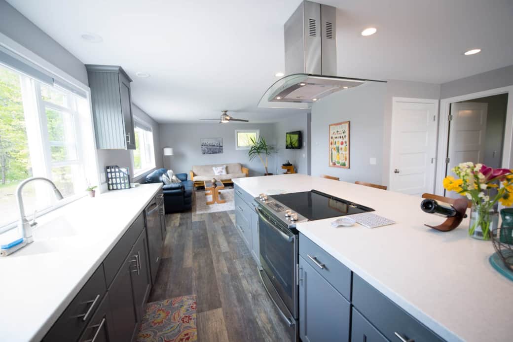 Kitchen space is wide open to living room giving this space a large feel Kitchen space is wide open to living room giving this space a large feel