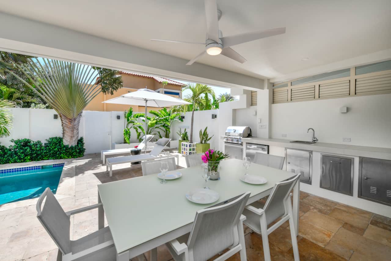 Gazebo-covered dining table and BBQ