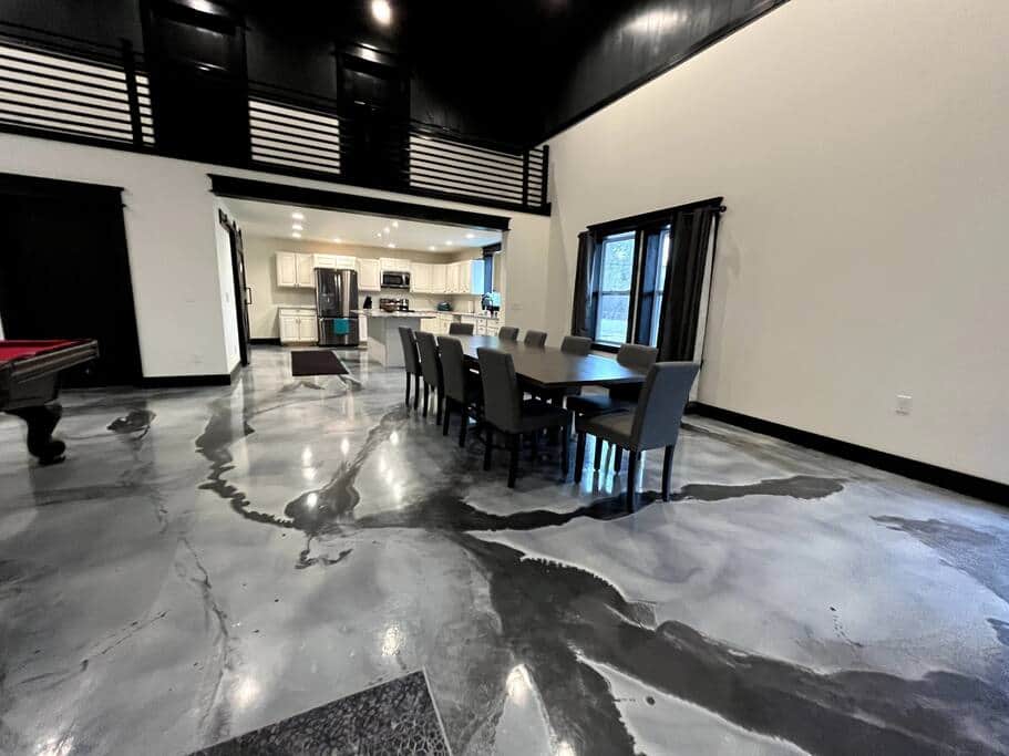 Beautiful modern farmhouse style kitchen table big enough for 10 people.