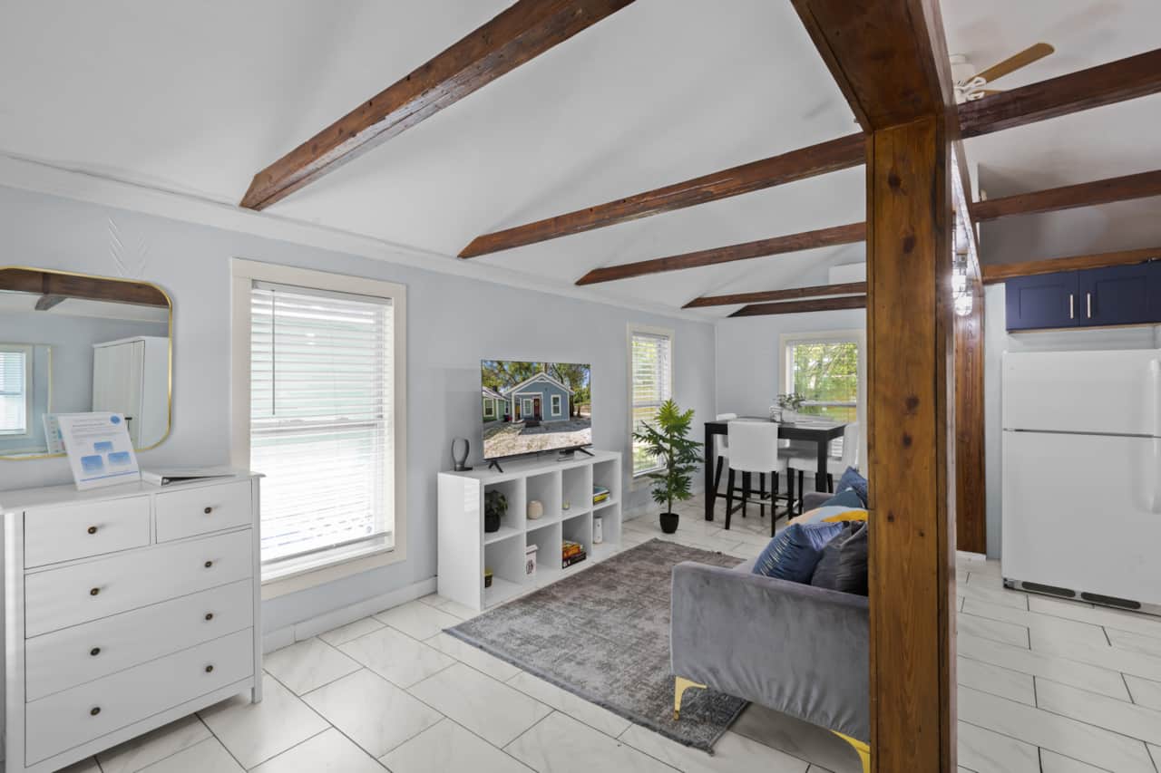 3. Entering the property first view. Living room, SMART TV, Kitchen, dining room for 4 people
