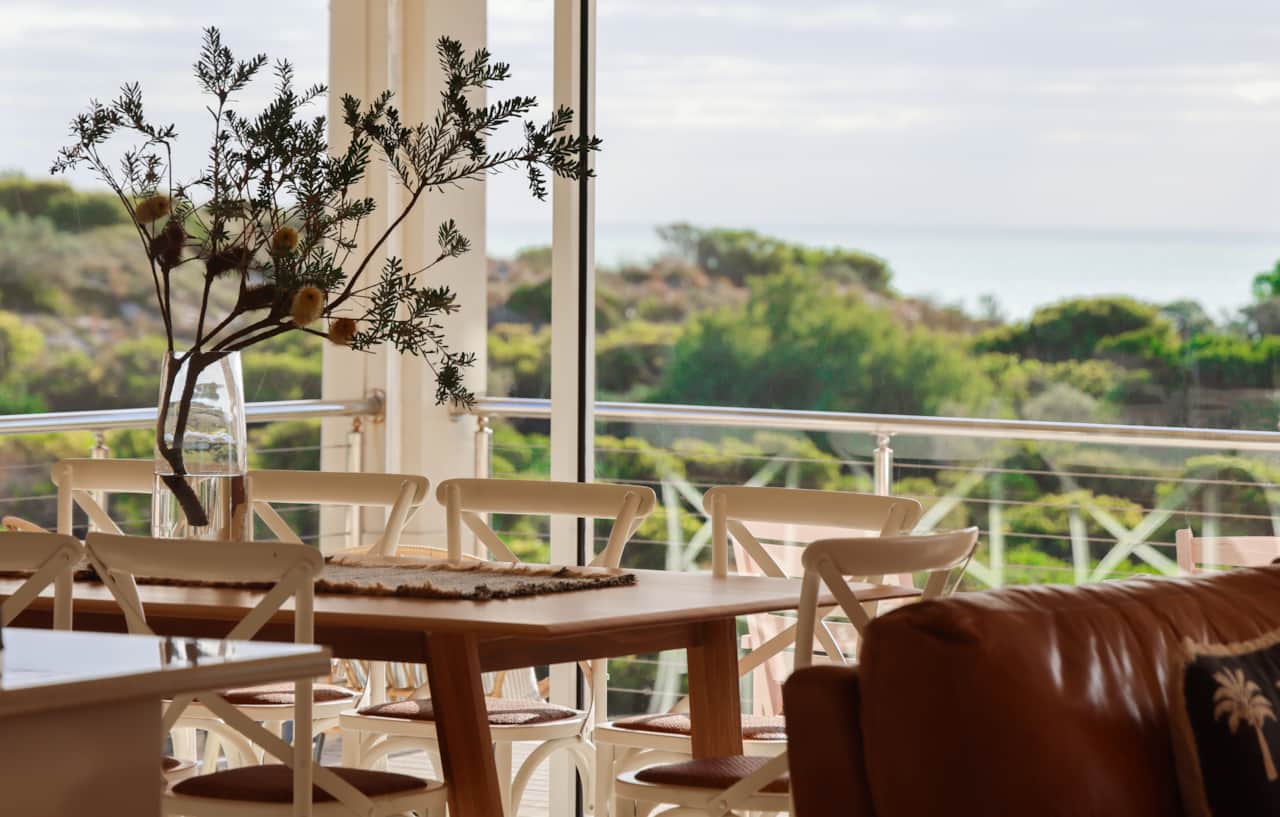 The Beachy dining area overlooking Long beach in Robe