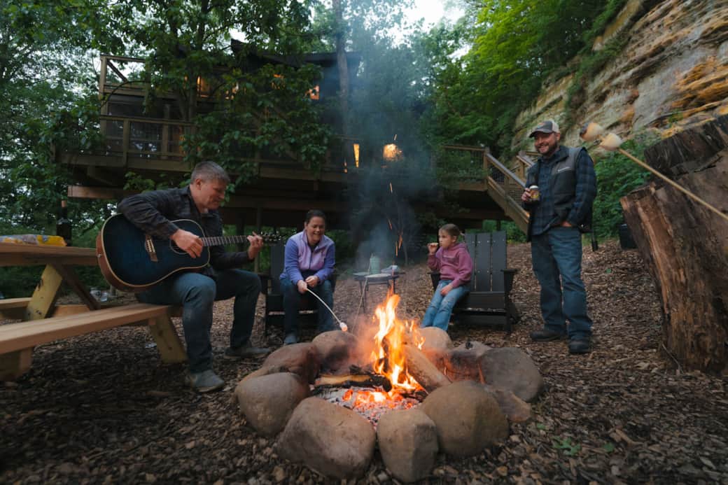 Treehouse 2 fire pit on bluff