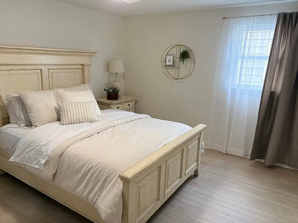 First floor bedroom with queen bed. First floor bedroom with queen bed.