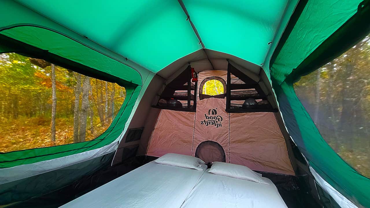 Tilia tent inside facing west set up as a king