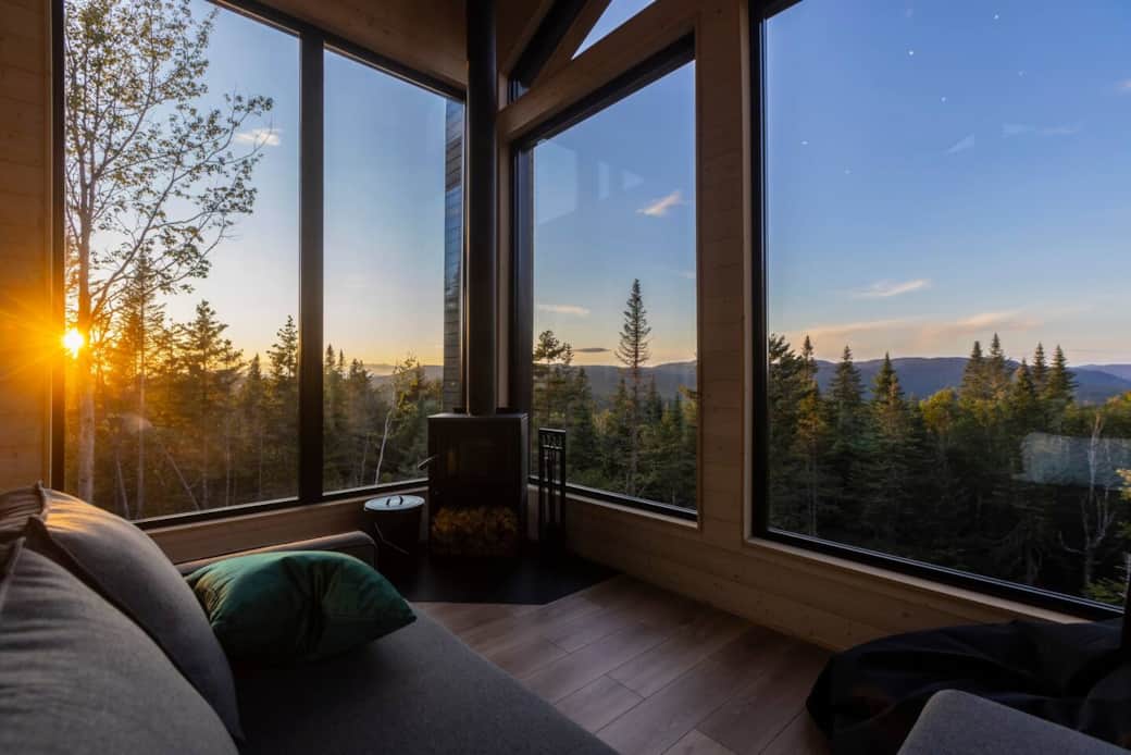 Watching the sunset  over the Laurentian mountains from the living room