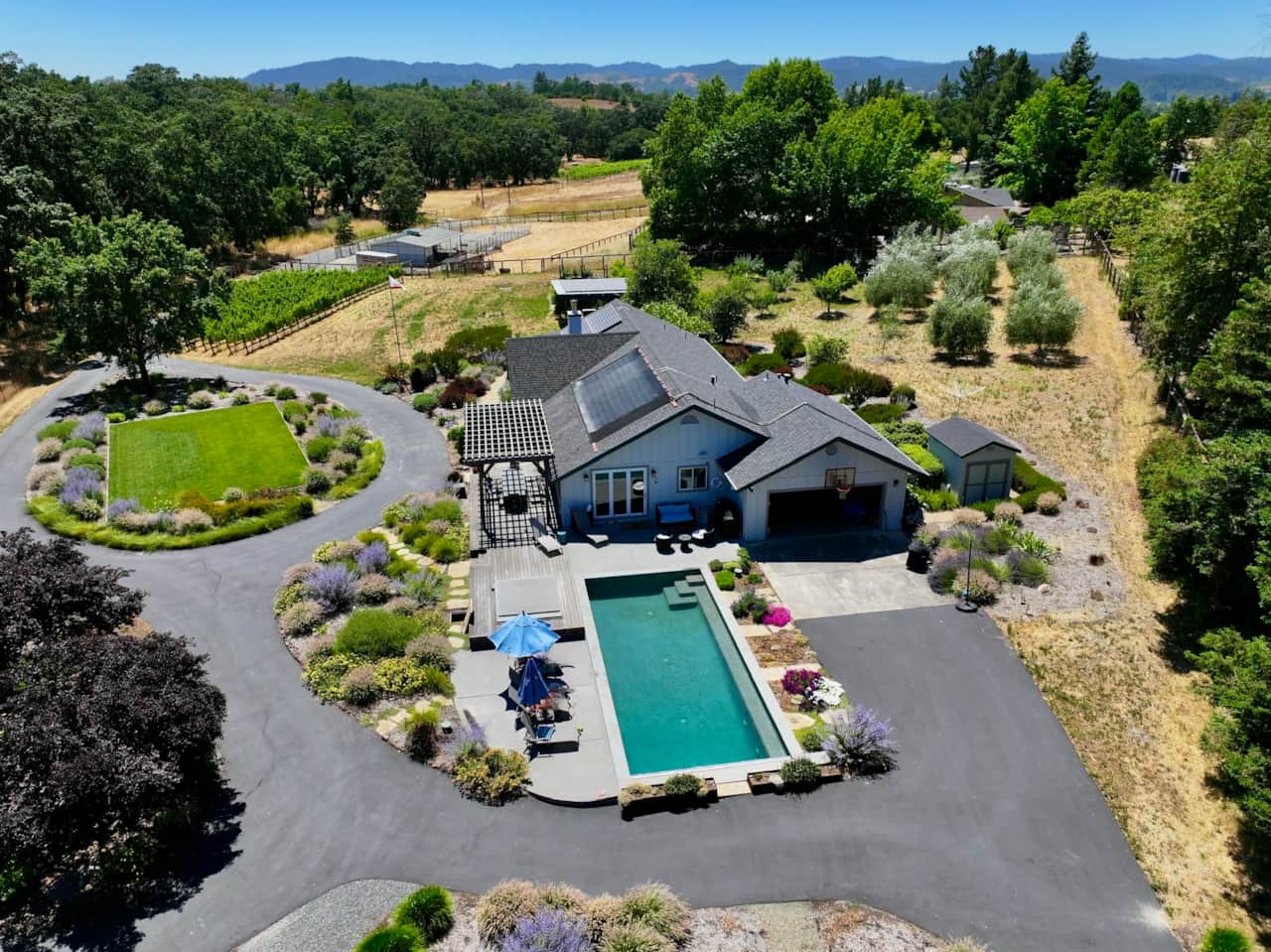 Pool and house.