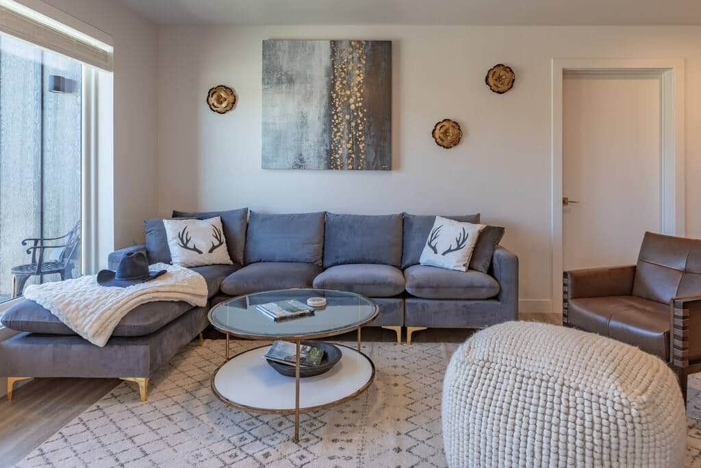 Living room velvet couch