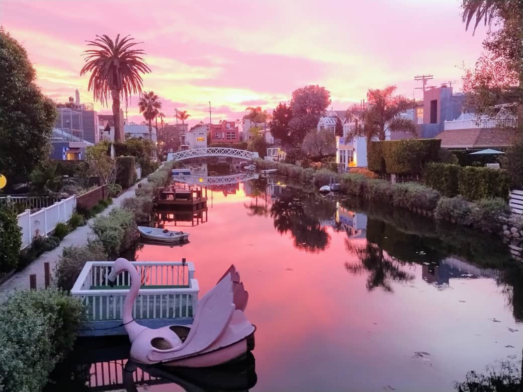 Venice Canals pink sunset