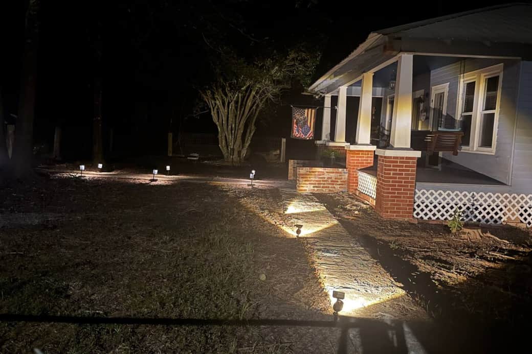 Nighttime view of the house