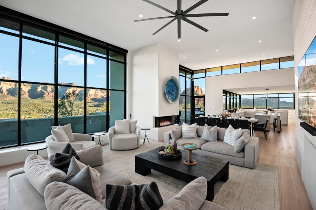 Living Room with floor to ceiling windows and comfortable seating