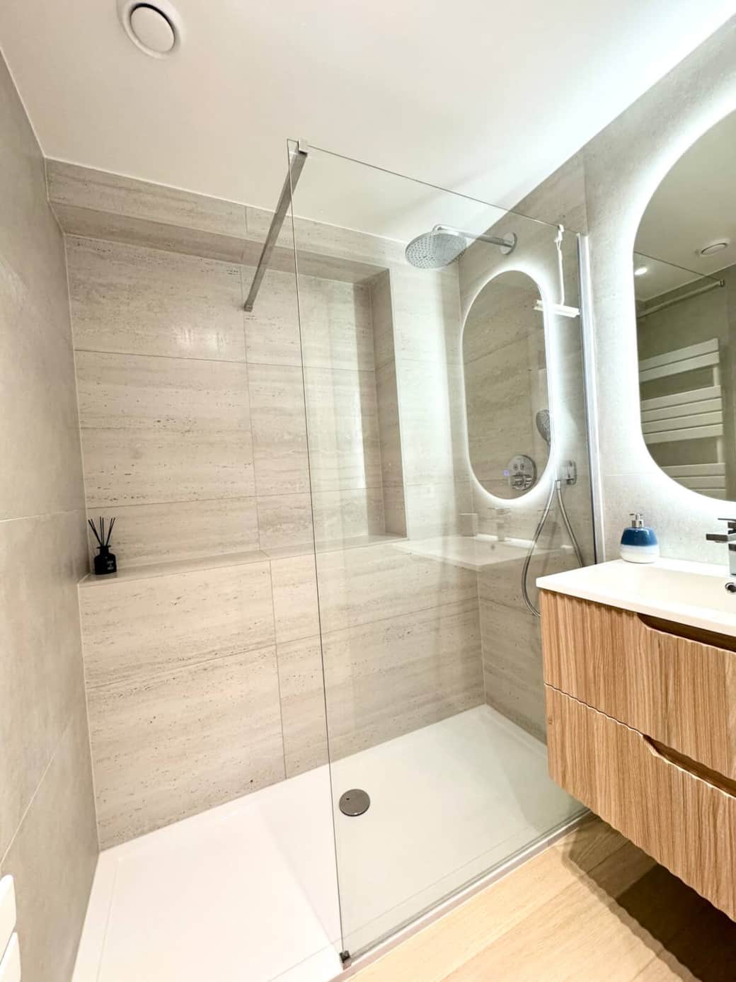 First bathroom with rain shower