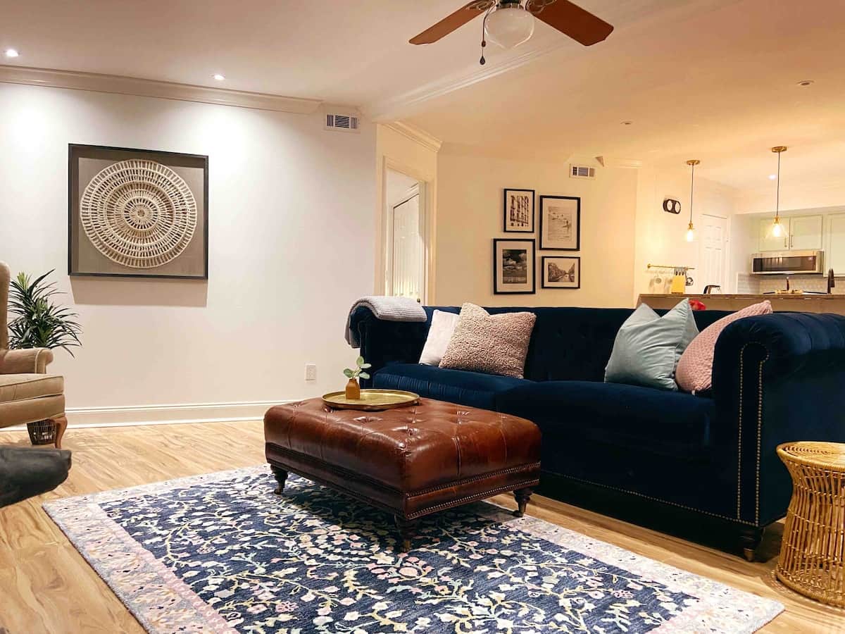 Open concept living  room with 55 inch smart TV 