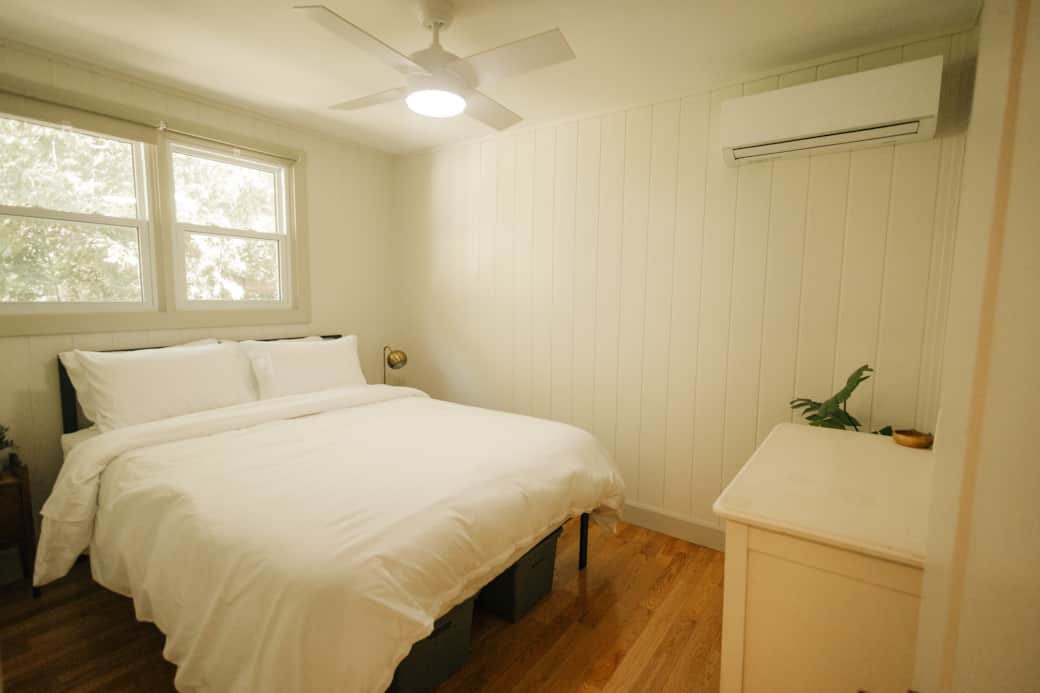 Second bedroom complete with queen bed and blackout curtains