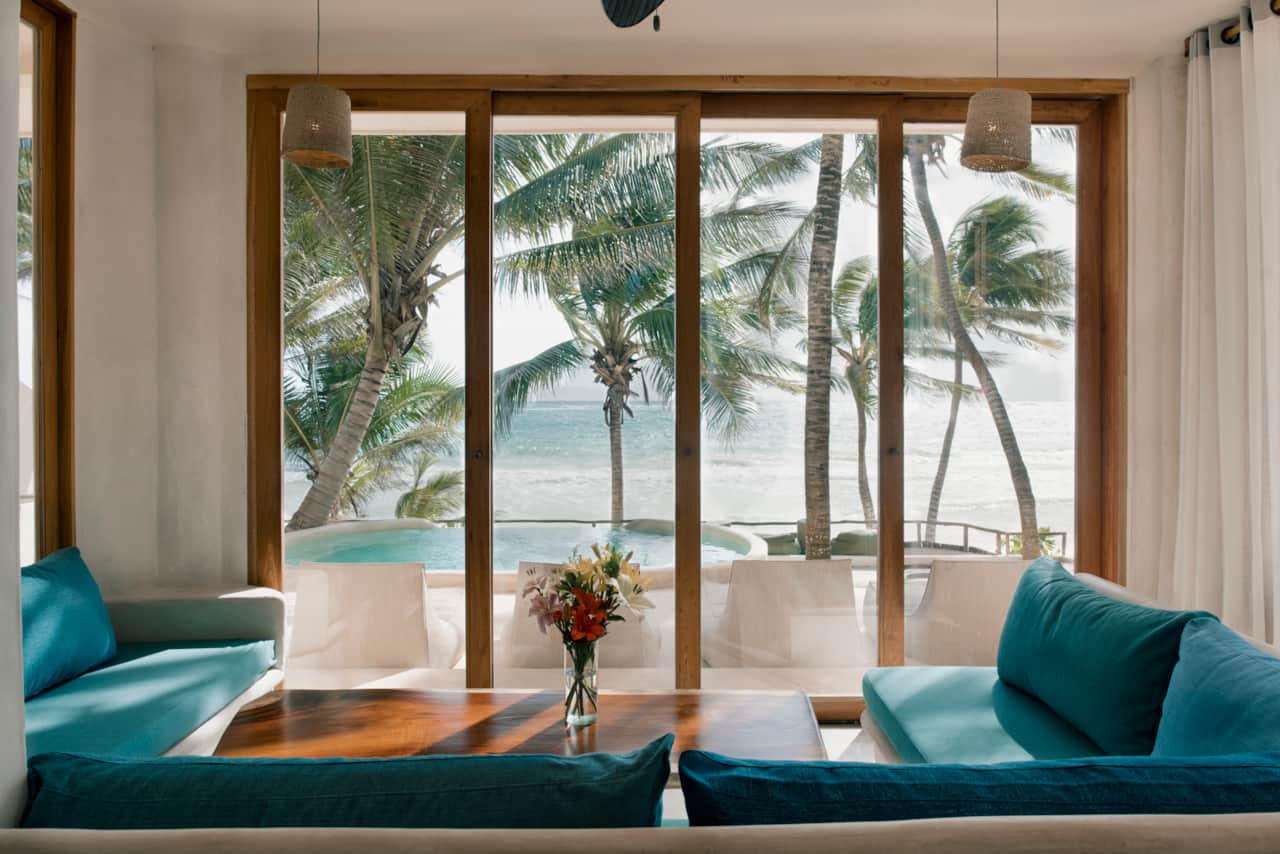 Living area lounge seating with sea views