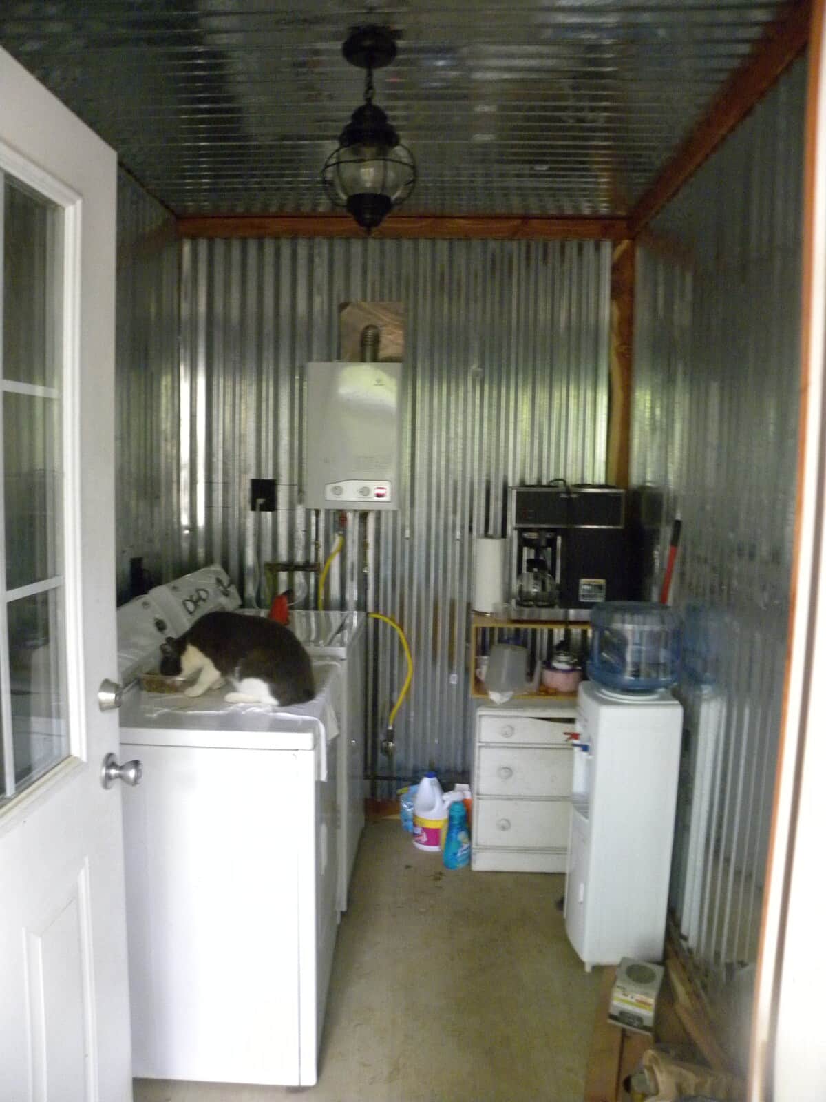 There is coffee and water available as well as washer and dryer