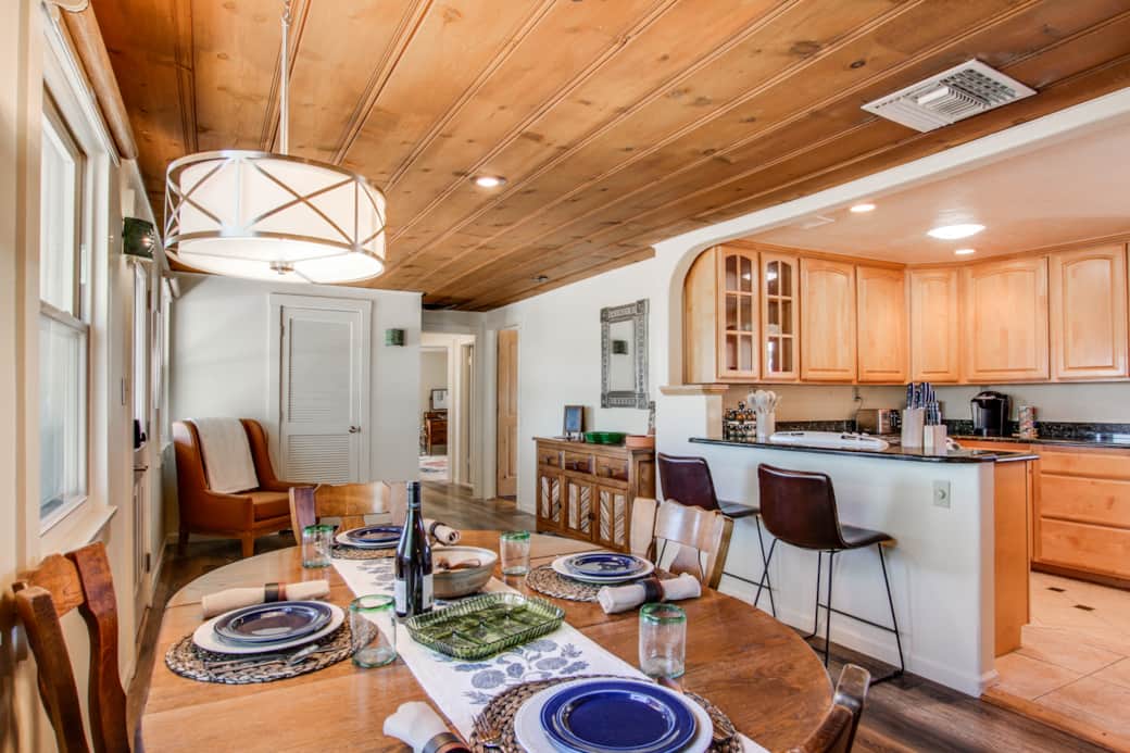 Dining table and kitchen