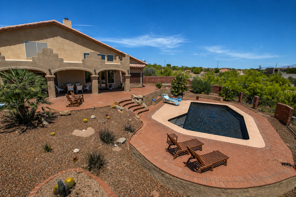 Pool with upper patio deck