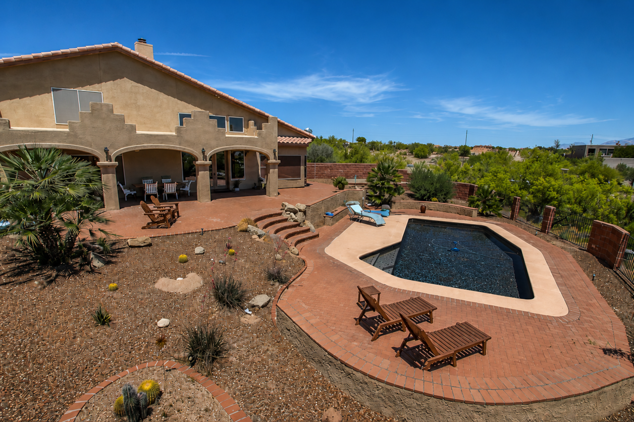 Pool with upper patio deck