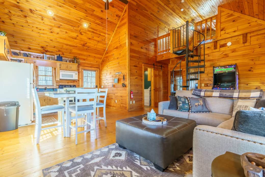 A view from the large window next to the fireplace of the entire Cabin. 