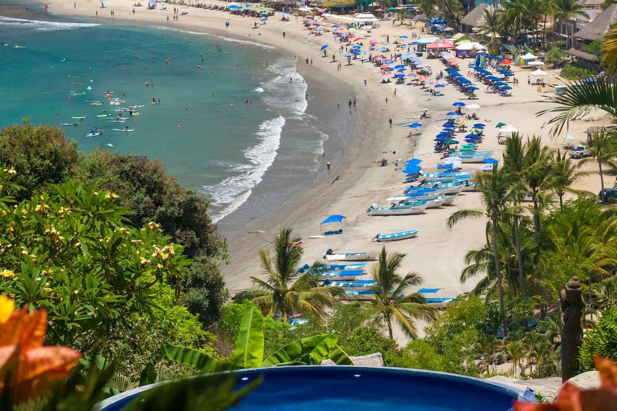 View from pool into town and the beach.
