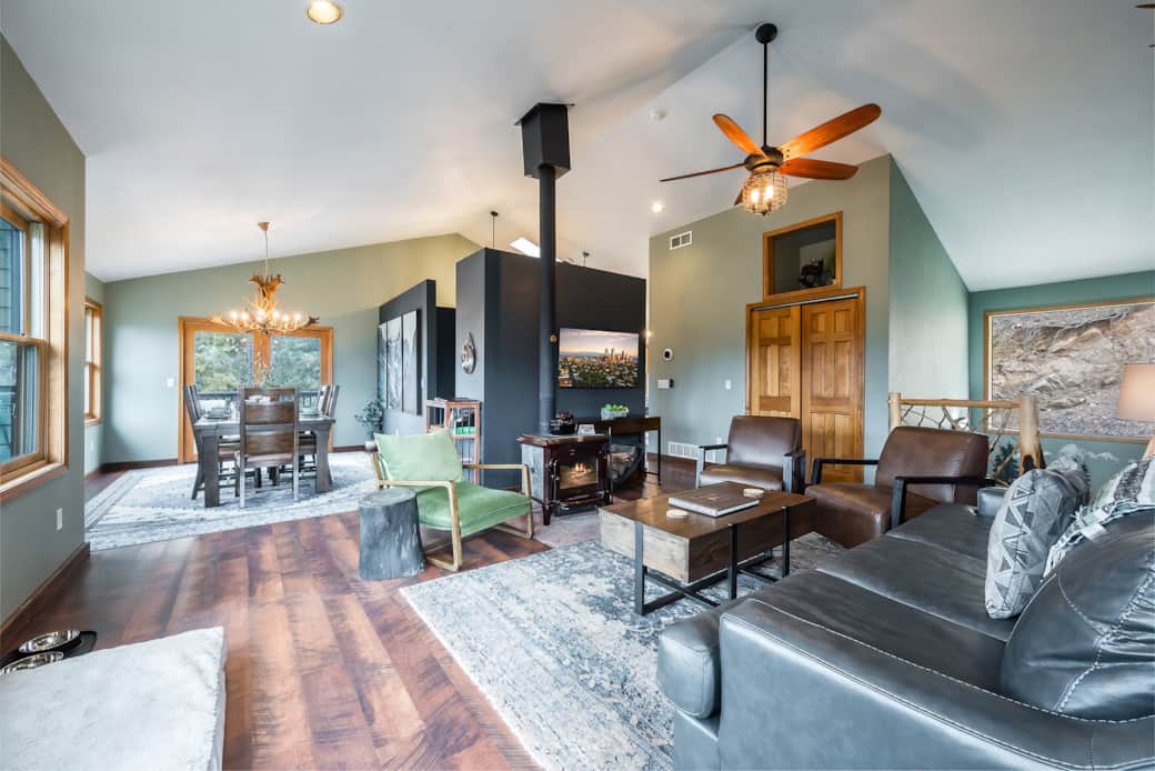 The main level holds the living room, dining, kitchen, coffee nook, primary suite, powder & laundry!